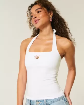 Top halter gráfico con cuentas