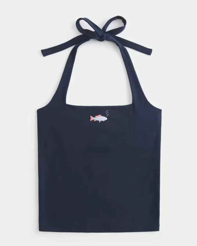 Top halter gráfico con cuentas Top halter gráfico con cuentas