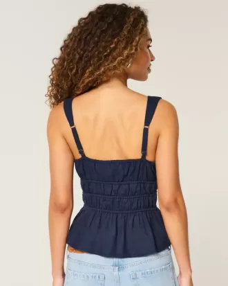 Top peplum con lazo delantero en mezcla de lino