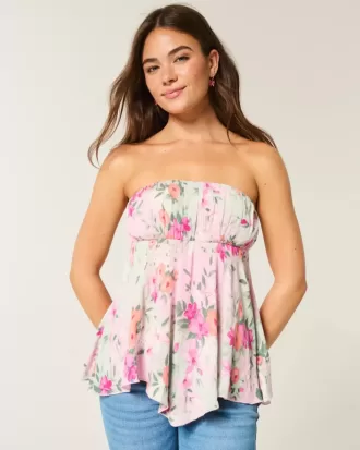 Top sin tirantes con dobladillo de pañuelo