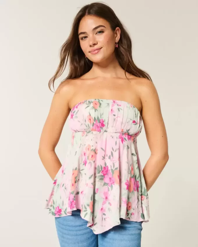 Top sin tirantes con dobladillo de pañuelo Top sin tirantes con dobladillo de pañuelo