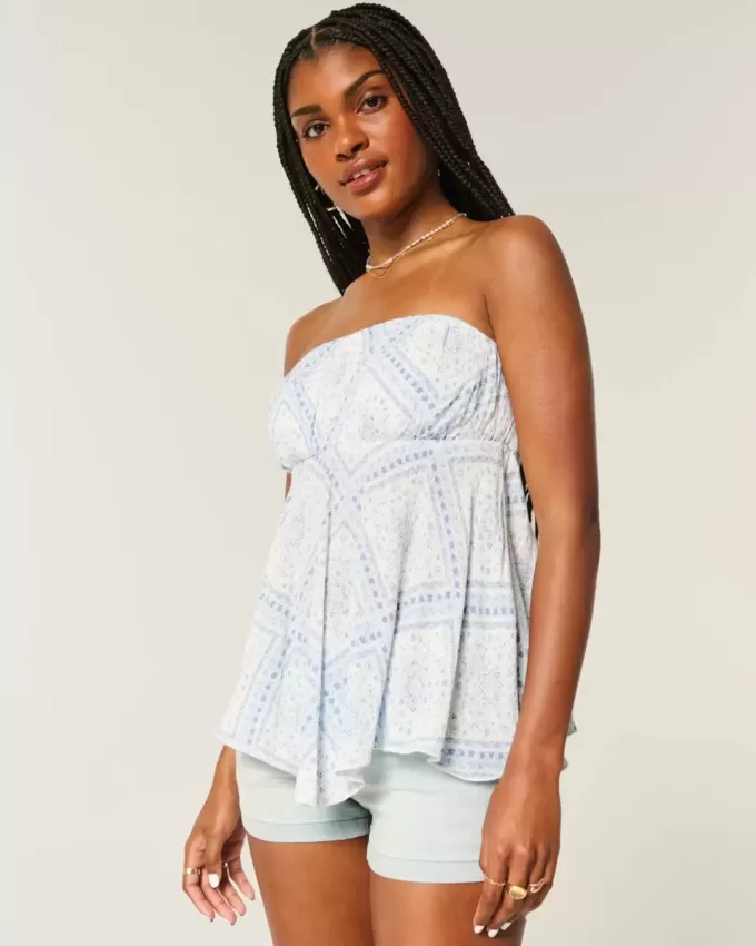 Top sin tirantes con dobladillo de pañuelo Top sin tirantes con dobladillo de pañuelo