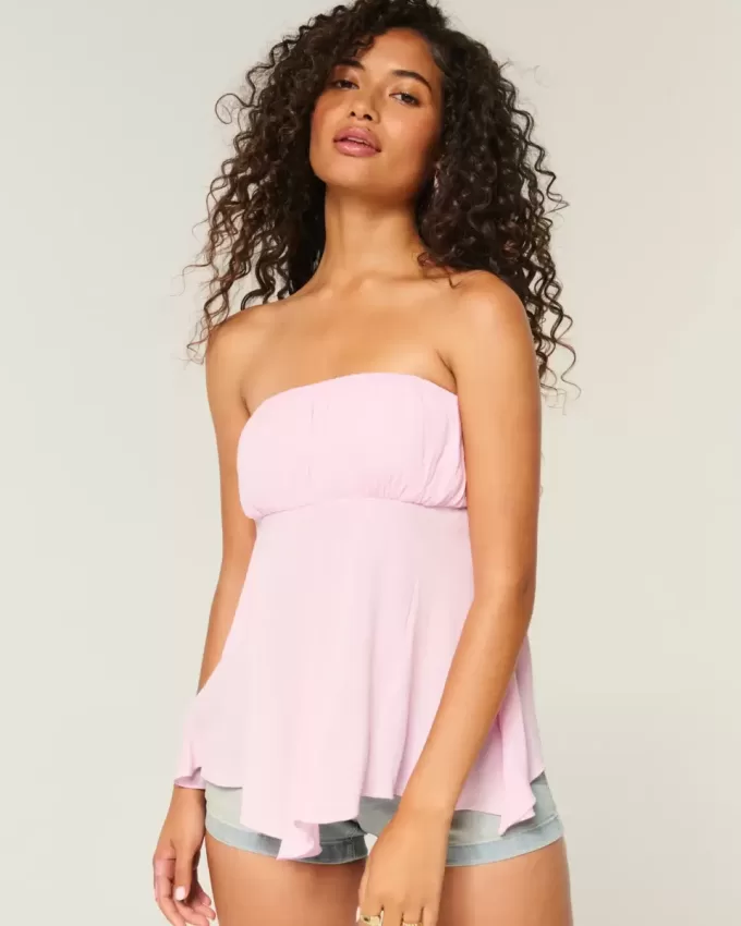 Top sin tirantes con dobladillo de pañuelo Top sin tirantes con dobladillo de pañuelo