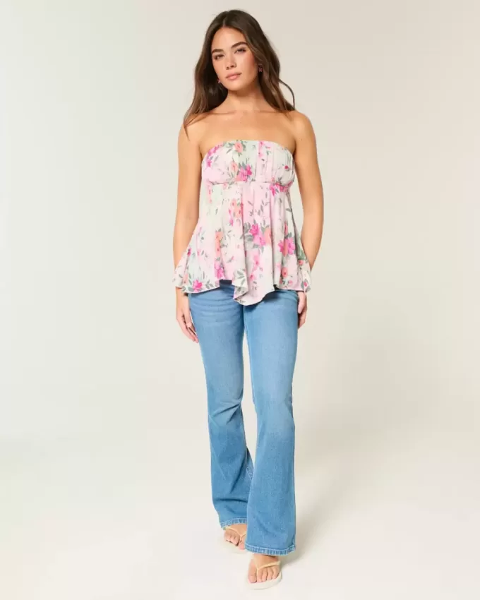 Top sin tirantes con dobladillo de pañuelo Top sin tirantes con dobladillo de pañuelo