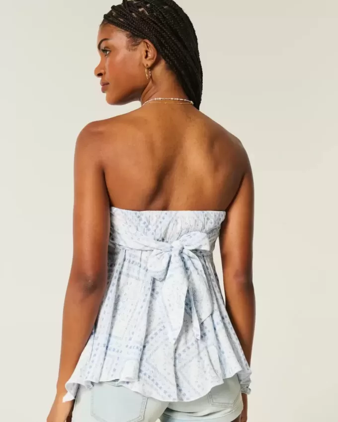 Top sin tirantes con dobladillo de pañuelo Top sin tirantes con dobladillo de pañuelo