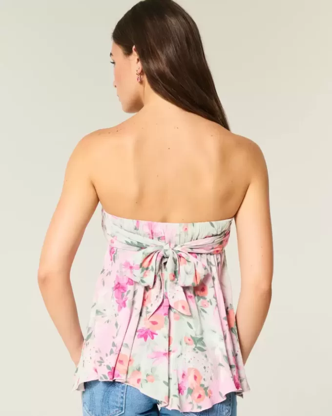 Top sin tirantes con dobladillo de pañuelo Top sin tirantes con dobladillo de pañuelo