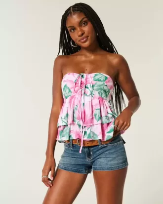 Top tipo babydoll con cuello halter escalonado