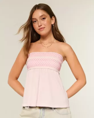 Top tipo babydoll fruncido sin tirantes fácil de llevar