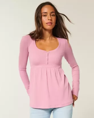 Top tipo babydoll Henley con lazo en la espalda