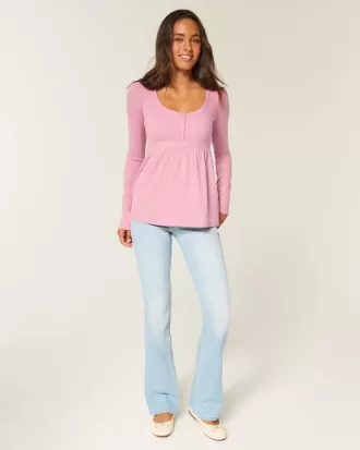 Top tipo babydoll Henley con lazo en la espalda