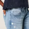 Vaqueros acampanados con lentejuelas, lavado claro y desgastado, de tiro ultrabajo