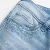 Vaqueros acampanados con lentejuelas, lavado claro y desgastado, de tiro ultrabajo