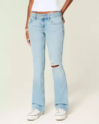 Vaqueros bootcut de tiro bajo, rotos, lavado claro y bordados