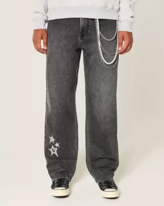 Vaqueros holgados con estampado de estrellas negras lavadas