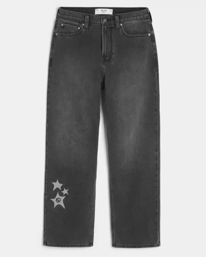 Vaqueros holgados con estampado de estrellas negras lavadas Vaqueros holgados con estampado de estrellas negras lavadas