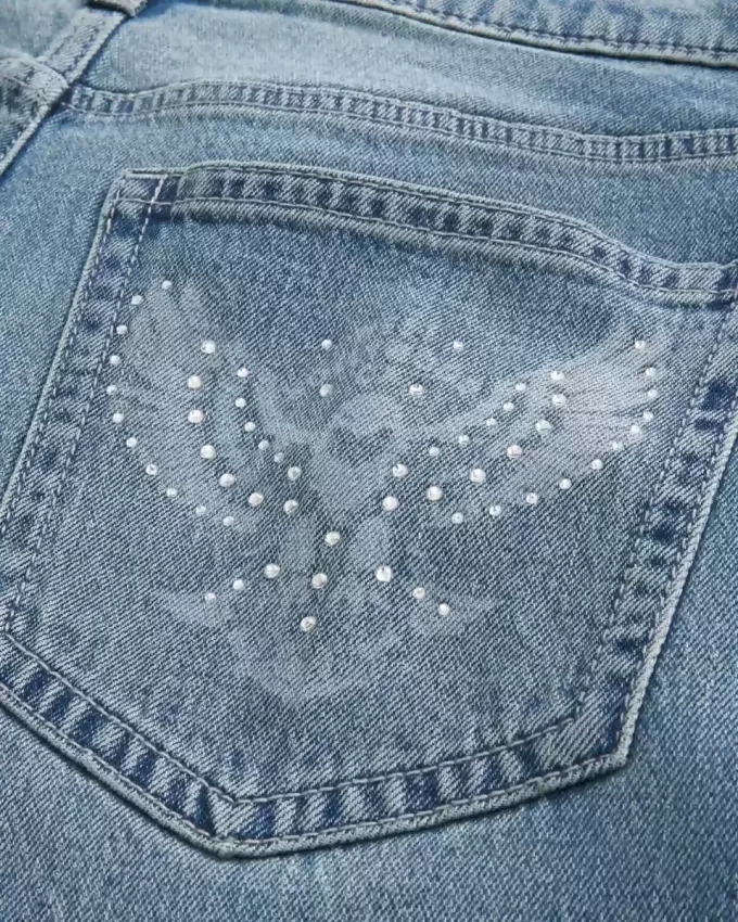 Vaqueros holgados con estampado de águila y lavado medio Vaqueros holgados con estampado de águila y lavado medio