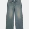 Vaqueros holgados de talle bajo con cintura ajustable y lavado medio Vaqueros holgados de talle bajo con cintura ajustable y lavado medio