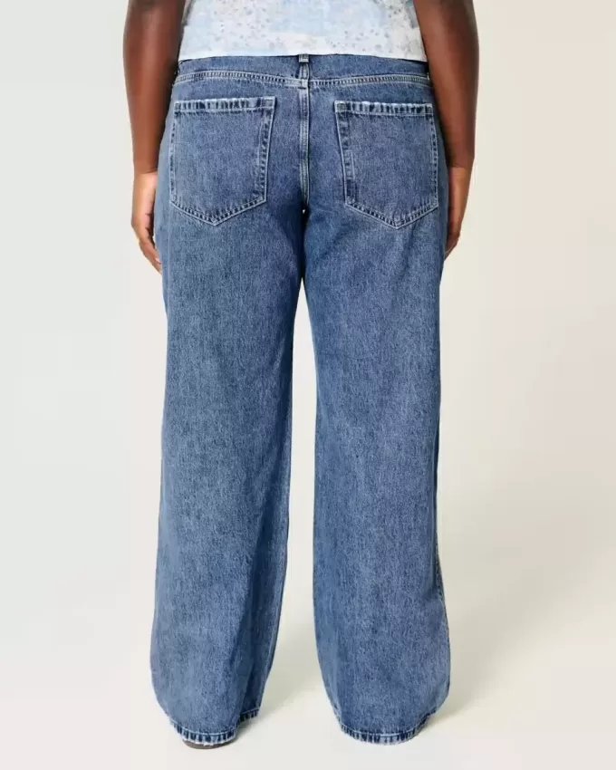 Vaqueros holgados de talle bajo con lavado medio y curvas Vaqueros holgados de talle bajo con lavado medio y curvas