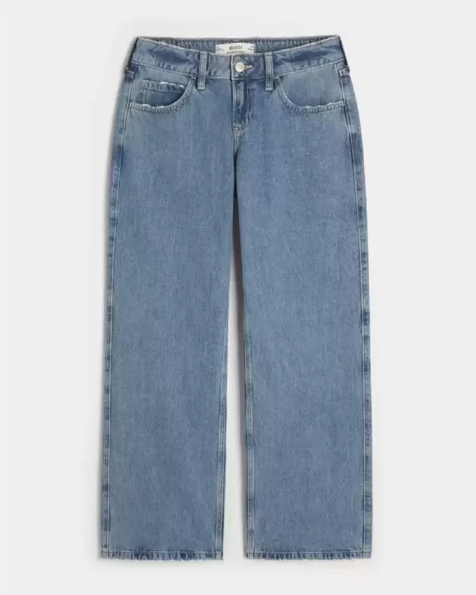 Vaqueros holgados de talle bajo con lavado medio y curvas Vaqueros holgados de talle bajo con lavado medio y curvas