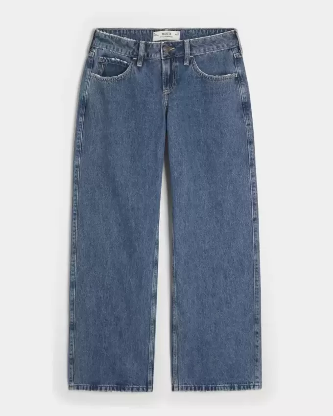 Vaqueros holgados de talle bajo con lavado medio y curvas Vaqueros holgados de talle bajo con lavado medio y curvas
