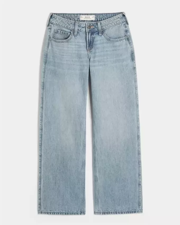 Vaqueros holgados de talle bajo con lavado medio y curvas Vaqueros holgados de talle bajo con lavado medio y curvas