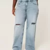 Vaqueros holgados de talle bajo con lavado medio y rotos con curvas Vaqueros holgados de talle bajo con lavado medio y rotos con curvas