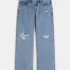 Vaqueros holgados de talle bajo con lavado medio y rotos con curvas Vaqueros holgados de talle bajo con lavado medio y rotos con curvas