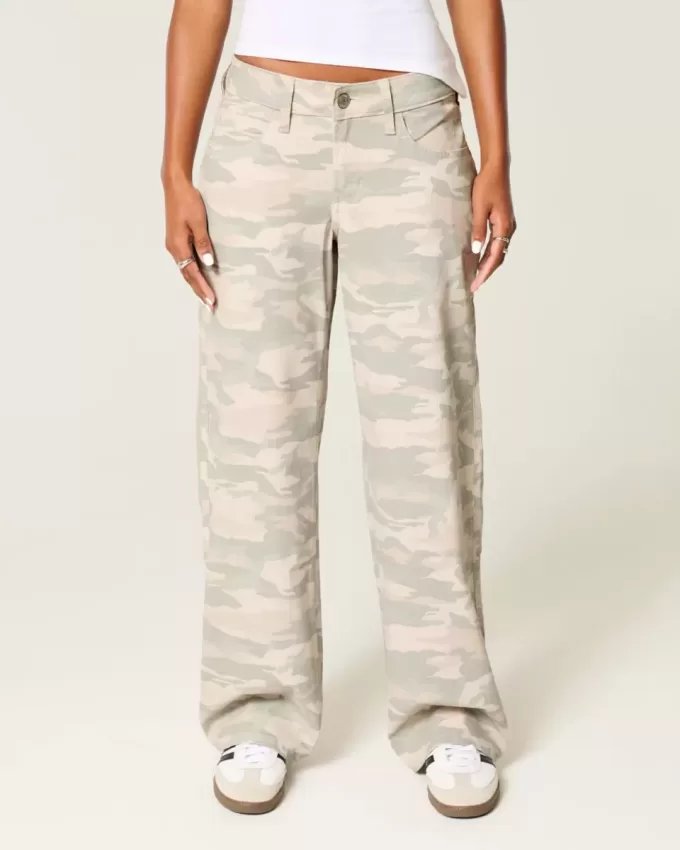 Vaqueros holgados de tiro bajo con estampado de camuflaje Y2K Vaqueros holgados de tiro bajo con estampado de camuflaje Y2K