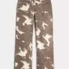 Vaqueros holgados de tiro bajo con estampado de vaca Vaqueros holgados de tiro bajo con estampado de vaca