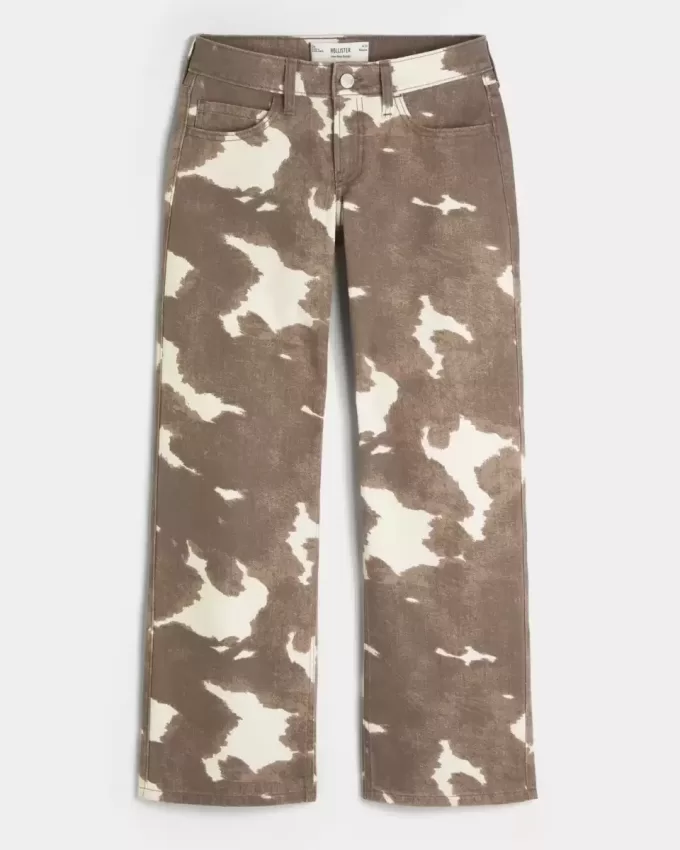 Vaqueros holgados de tiro bajo con estampado de vaca Vaqueros holgados de tiro bajo con estampado de vaca