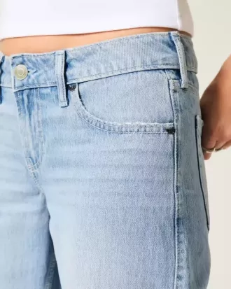 Vaqueros holgados de tiro bajo con lavado claro, lazos con tachuelas