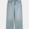 Vaqueros holgados de tiro bajo con lavado claro y cintura cómoda Vaqueros holgados de tiro bajo con lavado claro y cintura cómoda