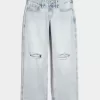 Vaqueros holgados de tiro bajo con lavado claro y rotos