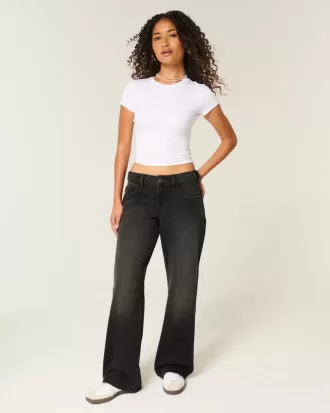 Vaqueros holgados negros lavados con cintura ajustable y tiro bajo