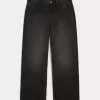 Vaqueros holgados negros lavados con cintura ajustable y tiro bajo Vaqueros holgados negros lavados con cintura ajustable y tiro bajo