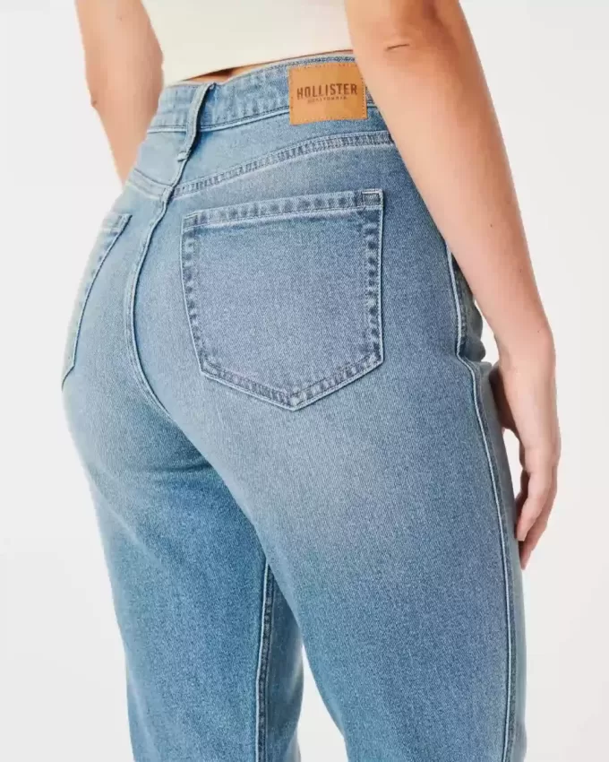 Vaqueros mom de tiro ultra alto y lavado medio con curvas Vaqueros mom de tiro ultra alto y lavado medio con curvas