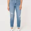 Vaqueros mom de tiro ultraalto con lavado medio rotos y curvas Vaqueros mom de tiro ultraalto con lavado medio rotos y curvas