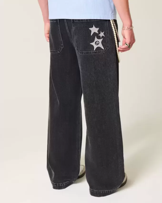Vaqueros super holgados con estampado de estrellas negras lavadas Vaqueros super holgados con estampado de estrellas negras lavadas