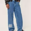 Vaqueros super holgados con lavado medio y estampado NYC Vaqueros super holgados con lavado medio y estampado NYC
