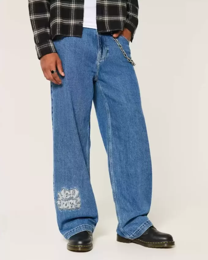 Vaqueros super holgados con lavado medio y estampado NYC Vaqueros super holgados con lavado medio y estampado NYC