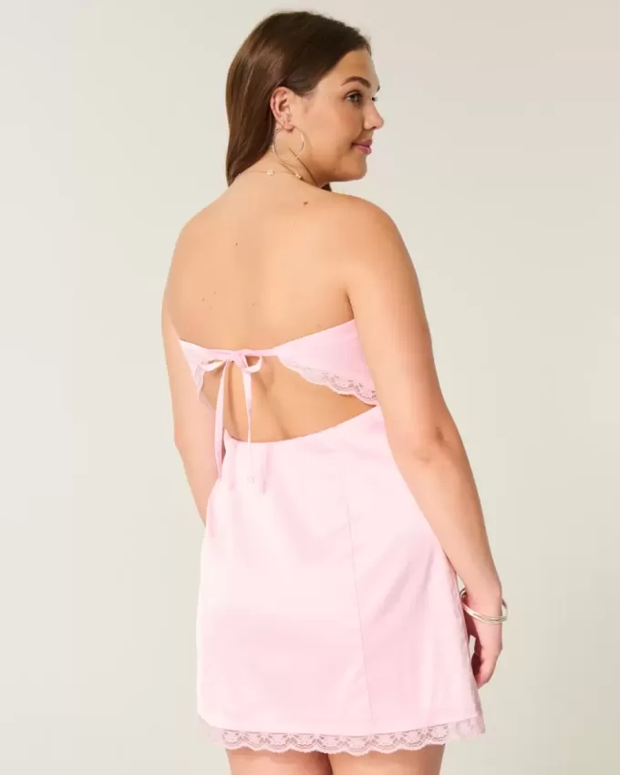 Vestido ajustado de satén sin tirantes con lazo Vestido ajustado de satén sin tirantes con lazo