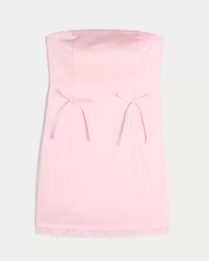 Vestido ajustado de satén sin tirantes con lazo Vestido ajustado de satén sin tirantes con lazo