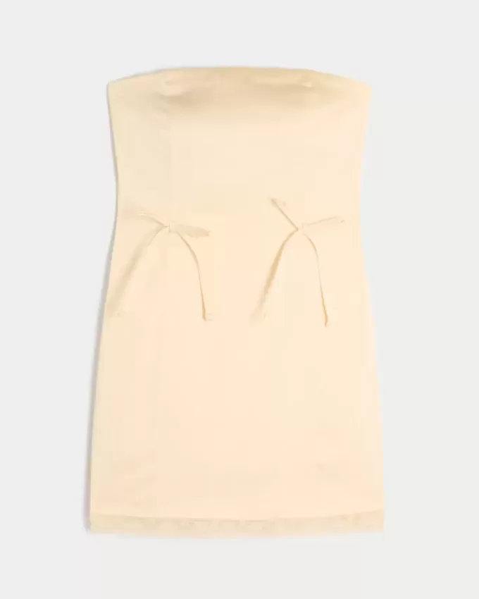 Vestido ajustado de satén sin tirantes con lazo Vestido ajustado de satén sin tirantes con lazo