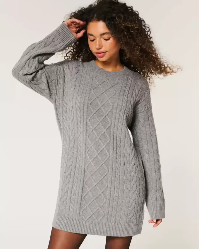 Vestido estilo suéter extragrande de punto trenzado
