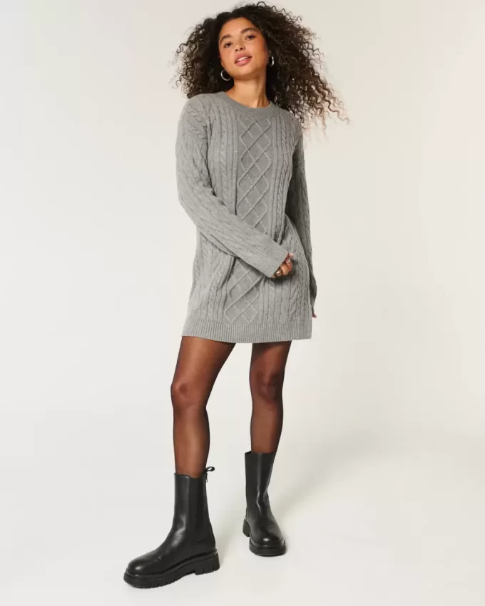 Vestido estilo suéter extragrande de punto trenzado