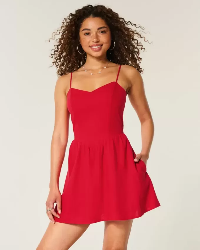 Vestido falda pantalón de mezcla de lino con espalda abierta Vestido falda pantalón de mezcla de lino con espalda abierta