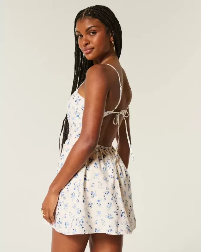Vestido falda pantalón de mezcla de lino con espalda abierta Vestido falda pantalón de mezcla de lino con espalda abierta