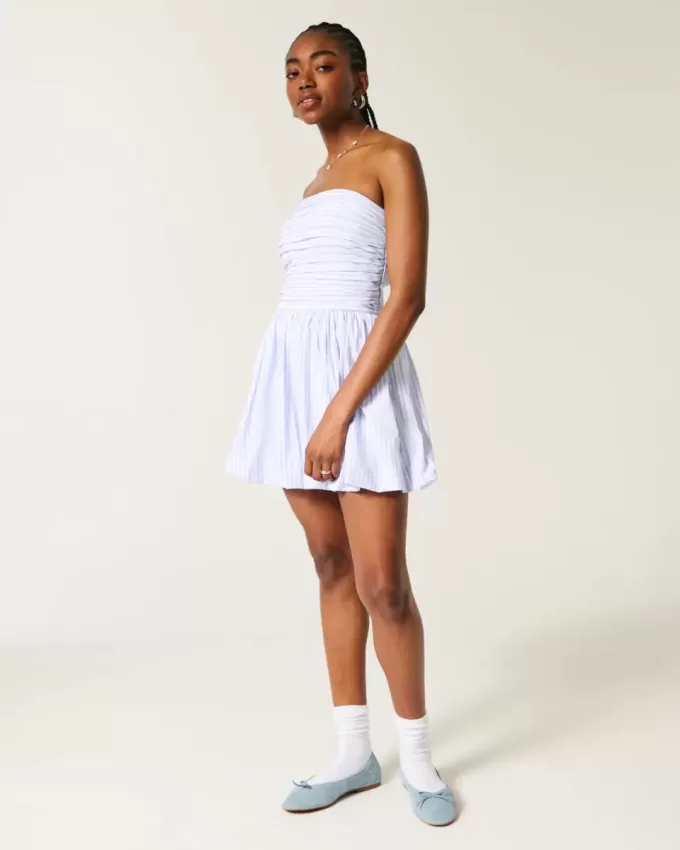 Vestido falda-pantalón fruncido con burbujas Vestido falda-pantalón fruncido con burbujas