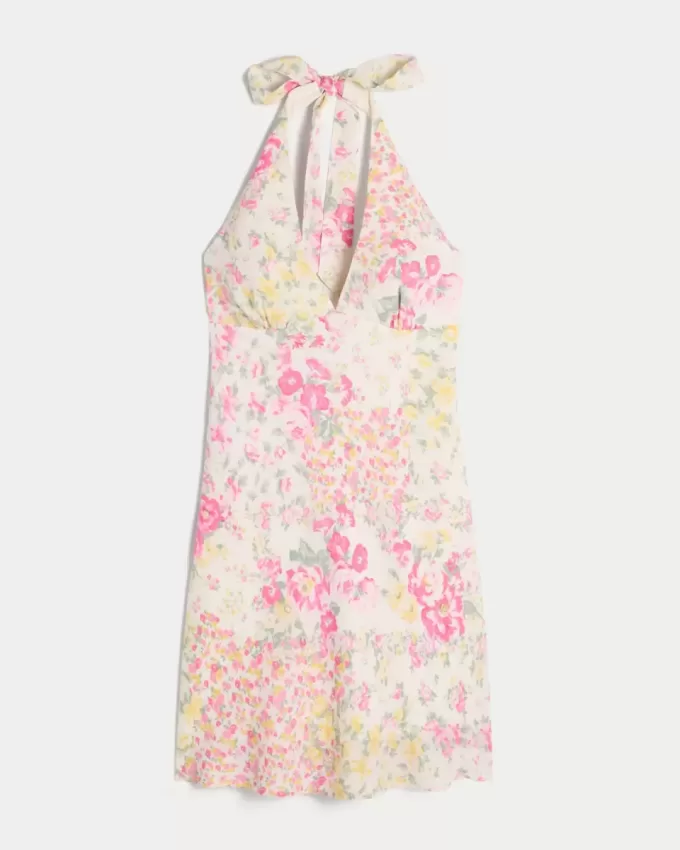 Vestido halter de crepé con espalda abierta Vestido halter de crepé con espalda abierta