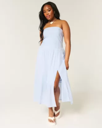 Vestido largo bordado sin tirantes